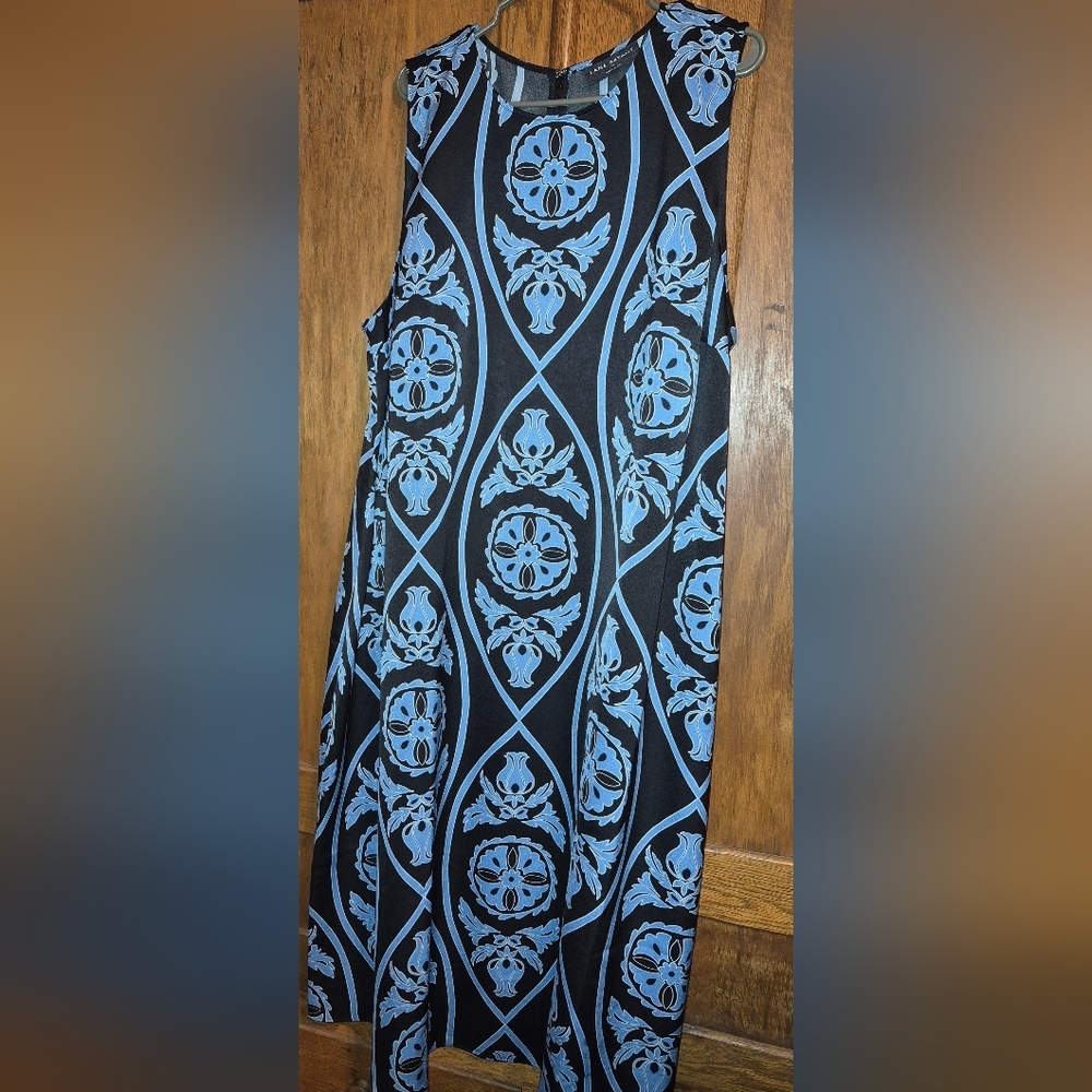 Lane Bryant Satin Medallion Print Midi Sheath Dress Size 22 Black & Blue